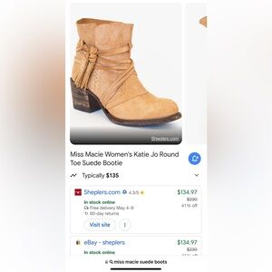 Miss Macie Suede Cowgirl Boots Size 10